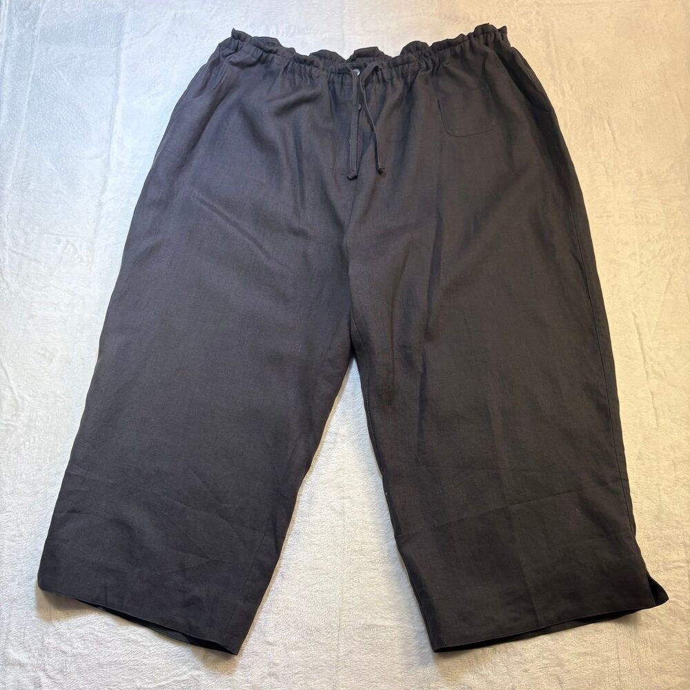 Vivid Linen Pants 3X Charcoal Gray Pull On Wide Leg